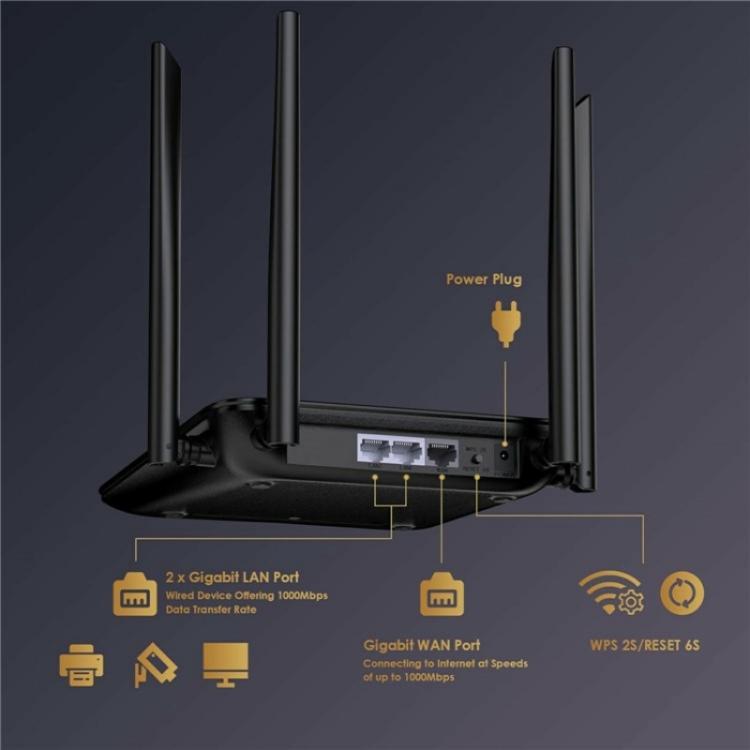 WAVLINK WN530HG4 Home Gigabit Ethernet MU-MIMO Router AC1200 Dual Band Router, US Plug, UK Plug, EU Plug, AU Plug WAVLINK WN530HG4 Home Gigabit Ethernet MU-MIMO Router AC1200 Dual Band Router, US Plug, UK Plug, EU Plug, AU Plug